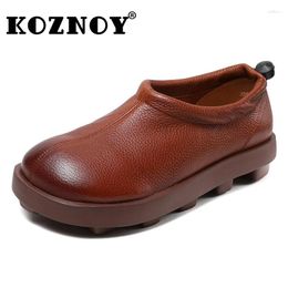 Casual schoenen Koznoy 3cm koe echt leer 2024 zomer mocassins vrouwen zachte rubberoplossing flats ondiepe comfortabele vrijetijdsronde ronde teen dames