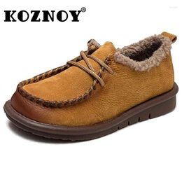 Casual schoenen Koznoy 3cm koe suede echt lederen herfst pluche warm vrouwelijk platform wedge winter vrouwen comfortabele flats loafers veter omhoog