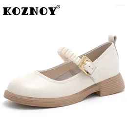 Casual schoenen Koznoy 3cm Elastische koe Echte lederen zomer flats comfortabel preppy meisje Mary Jane Lolita -platform Wedge Big Size Fashion
