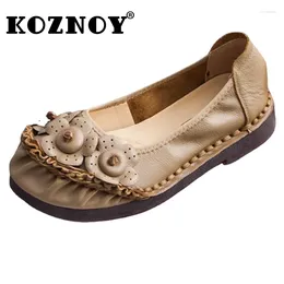 Casual schoenen Koznoy 3cm etnische retro handmatige hechtdraad echte lederen bloem zacht comfortabel zomer vrouwen