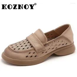 Casual schoenen Koznoy 3cm etnische zomerkoe zachte flats echte lederen comfortabele holle vrouwen lente veter dames vrije tijd herfst loafer