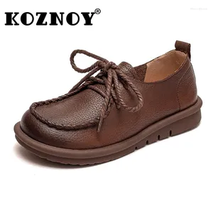 Chaussures décontractées Koznoy 3cm en cuir authentique rétro Vintage Round Toe Ethnique confort