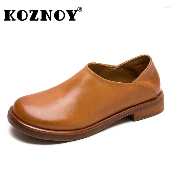 Chaussures décontractées Koznoy 3cm Naturel Gétille en cuir Plate-forme de printemps en cuir cale automne élastique Boots Boots Mocasins Retro Fashion épais semelles