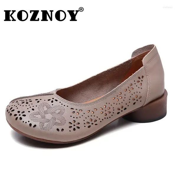 Zapatos casuales koznoy 3cm suave soled moda mocasins mamá de verano mujer de cuero genuino pisos étnicos damas huecas