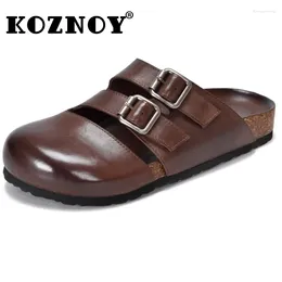 Casual schoenen Koznoy 3cm vrouwen flats koe echte lederen ronde teen holle slip op zomer slippers comfortabele mocassins dames rubber mode