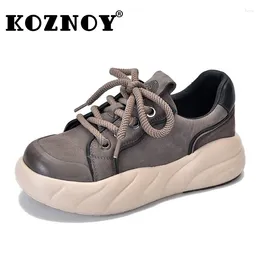 Casual schoenen Koznoy 4cm lolita koe suede platform Wedge Ladies Lace Up comfortabele preppy meid echte lederen Mary Jane mode