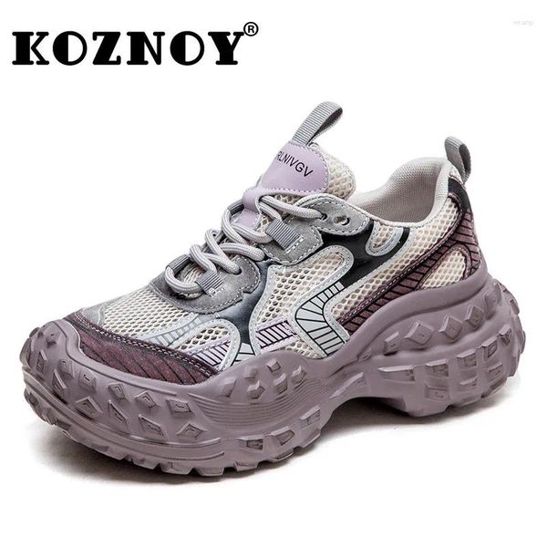 Zapatos casuales koznoy 5.5cm malla de aire de cuero genuino de cuero grueso cómodos zapatillas de verano botas de moda de color mixto