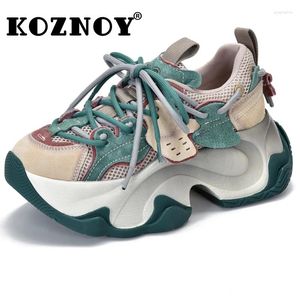 Casual schoenen Koznoy 6,5 cm Luchtmesh Echt lederen varkenshuid vrouwen dikke sneaker comfortabele lente enkel laarzen flats bootjes herfst zomer