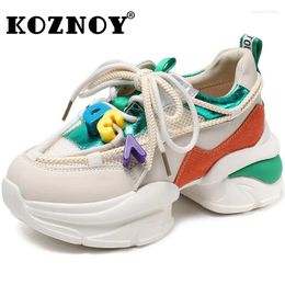 Chaussures décontractées Koznoy 7cm Mesh Air en cuir authentique Sumon Hollow Houstable Femmes coloré papa