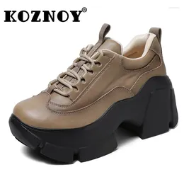 Casual schoenen Koznoy 7cm Echt lederen Wedge Heel Platform Spring Heels Pums Pils Mules Nieuwheid herfst Women Luxe