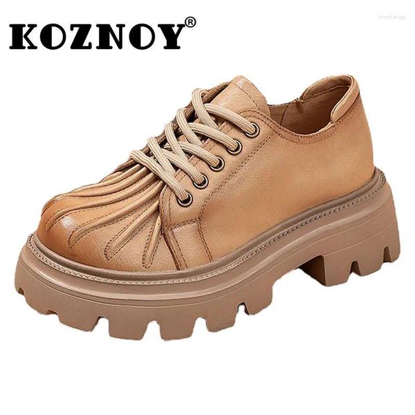 Zapatos casuales Koznoy Sneakers Mujeres 6cm Vacacas Plataforma de cuero genuino cuña 2024 Lace Up Mocasins Fashion Spring Diseñador de primavera