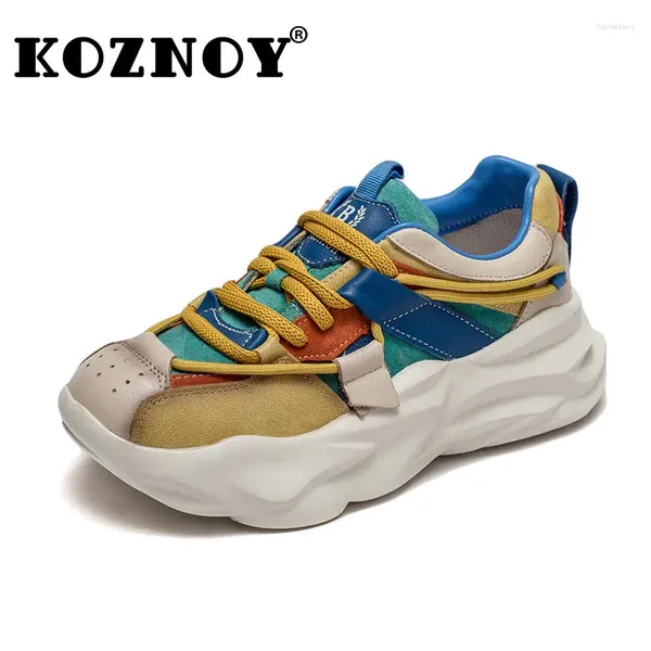 Zapatos casuales de plataforma koznoy zapatillas gruesa 5 cm de cuero genuino mujeres de color mixto moda mocasins cómodos