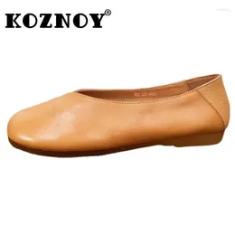 Casual schoenen Koznoy1.5 cm zachte comfortabele vrouwen Leisure Flats Loafers mocassins glijden aan vintage etnische handmatige hechting echte lederen zomer