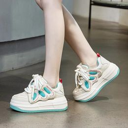 Casual Schoenen Krasovki 7 cm Echt Leer Vrouwen Verborgen Hakken Platform Wedge Chunky Sneakers Herfst Lente Hoge Merk Mode