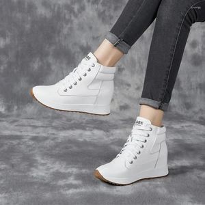 Casual schoenen Krasovki 7cm echt leer warme vrouwen herfst veer dikke sneaker enkellaarsjes platform wig verborgen hak