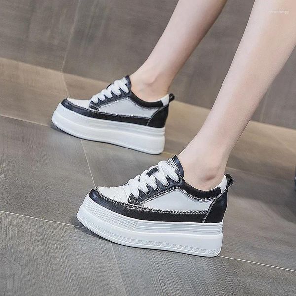 Zapatos casuales krasovki 8cm de cuero genuino hembras de alta marca de alta marca Vulcanize plataforma de mujeres de color mixto Autumn Spring Sneakers