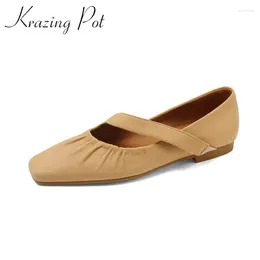 Chaussures décontractées Krazing Pot 2024 Arrivée Mouton Cuir Plidé Pleted Square Style Concise Handmade High Quality Slip on Breathable Women Flats