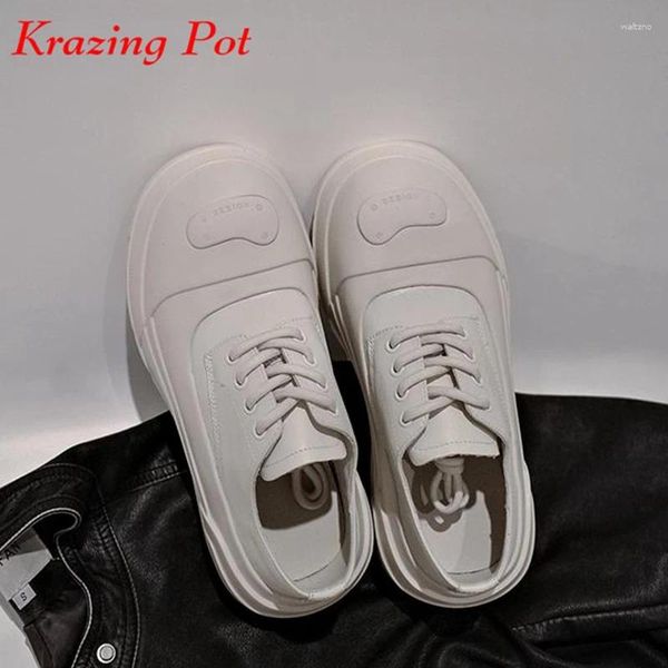 Chaussures décontractées Krazing Pot 2024 Taille 40 Fashion Vache en cuir rond Round Lace Up Med Heels Platforms White Sneakers Vulcanisé