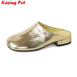 Casual schoenen Krazing pot Big Size Cow Leather lederen lage hakken chique slingback slip op muilezels kleurrijke dia's elegant merk dames pompen