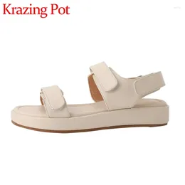 Zapatos informales Krazing Pot de cuero genuino Guente grueso Summer Estilo simple Solidic Lady Daily Wear Women Women Sandals L51