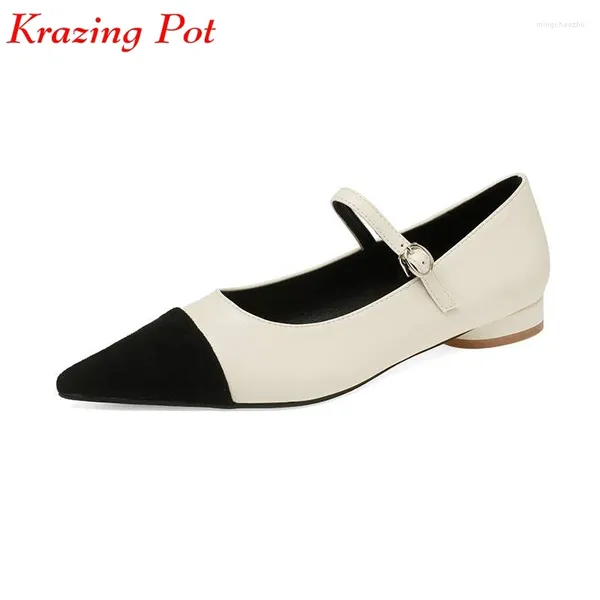 Chaussures décontractées Krazing Pot en cuir véritable talon bas printemps marque boucle sangles école britannique Mary Janes couleur mélangée magnifiques femmes pompes