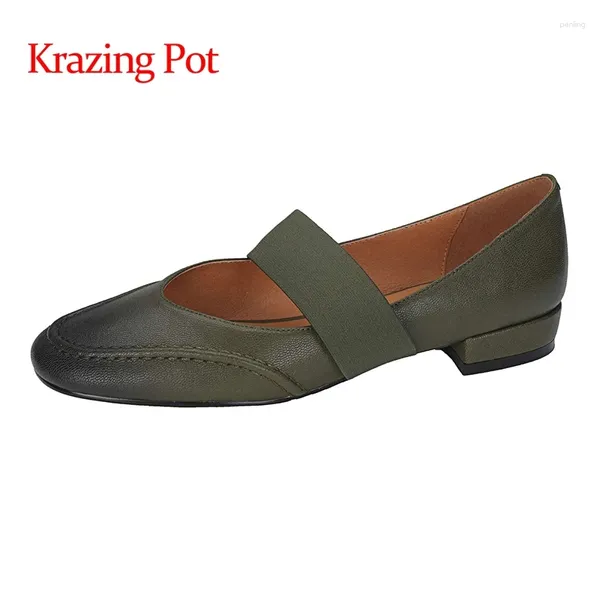 Chaussures décontractées krazing pot authentique cuir rond orteil talon bas marque beauté dame wear slip on rétro mode basique femme pompes l0f3