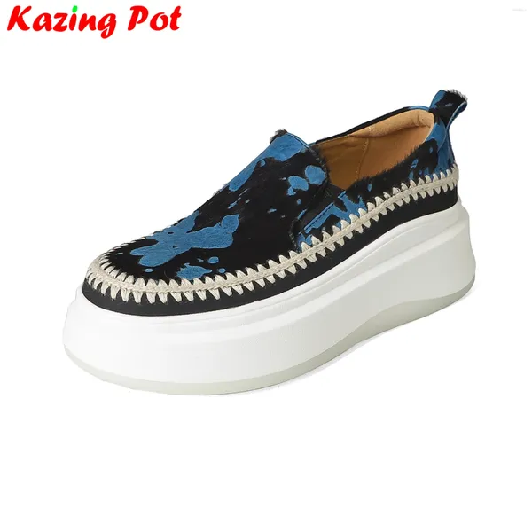 Zapatos informales Krazing Pot, hechos a mano, crin de caballo, tacones altos, plataforma, zapatillas sin cordones, mocasines elegantes para vacaciones, deporte, mujer, vulcanizados