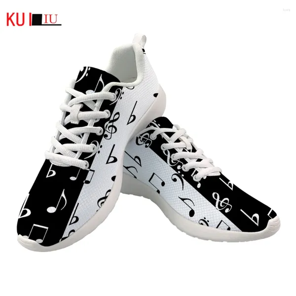 Zapatos casuales Kuiliu Air Mesh Women Flat Sneakers Music Notes Notación Bocetos Damas Alimentar Calzado ligero Zapatos Mujer