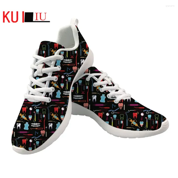 KUILIU – chaussures décontractées en maille légère, baskets de dentiste de dessin animé 3D drôle pour femmes, chaussures plates à lacets imprimées à la mode pour dames