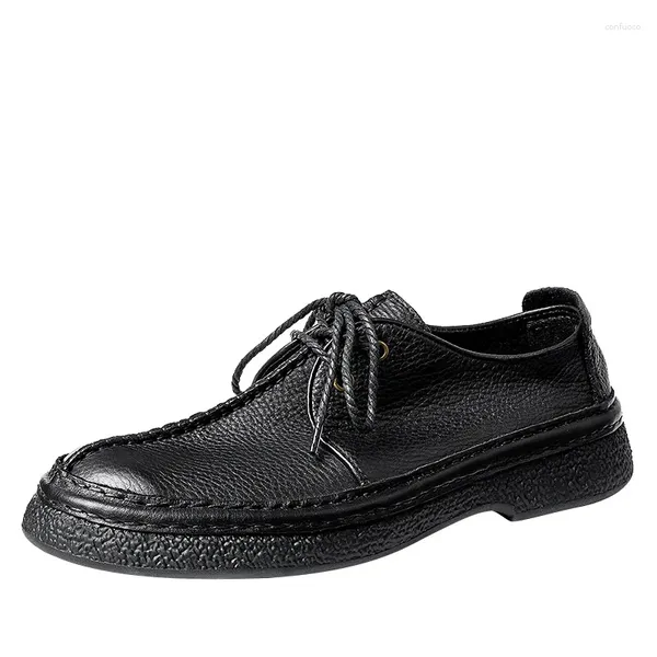 Zapatos casuales con cordones para hombres de negocios otoño fondo grueso cuero de vaca verano primavera vestido de cuero genuino de alta calidad