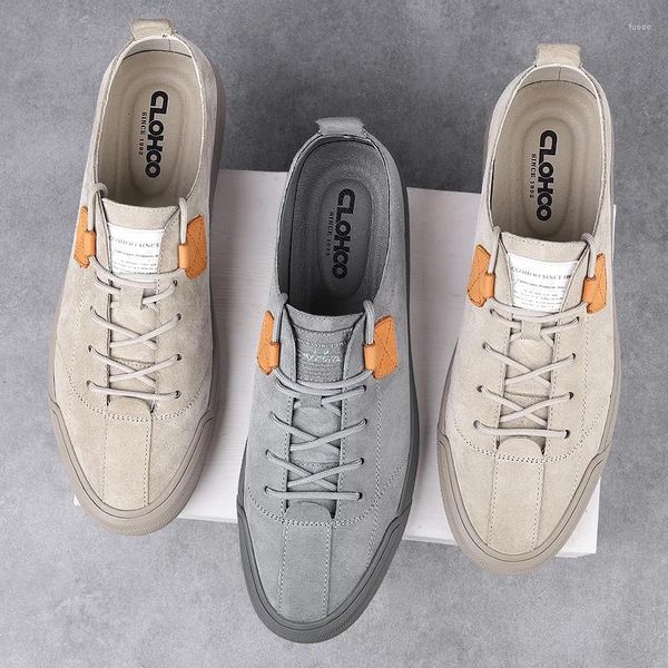 Zapatos informales con cordones para hombre, zapatillas de cuero de moda, calzado para patinar transpirable, suela blanda, planos para caminar al aire libre