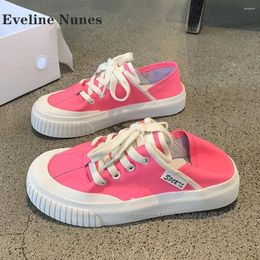 Casual Shoes Lace Up Shallow Bicolor Pumps Round Toe Flat With Splicing Women Sneakers Concise Cute 2024 Arrivals Summer