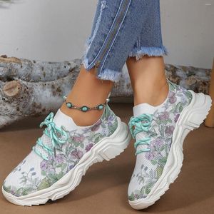 Chaussures décontractées dames imprimées florales en maille respirante lace