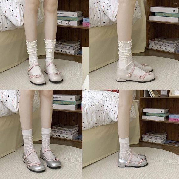 Chaussures décontractées mesdames Round Clip-arc talon épais Mary Jane Cuir pour femme Summer French Bouche peu profonde Silver Single Shoe Ballet