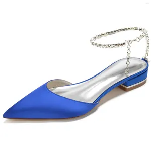 Casual schoenen Lady Satin Slingback puntige teen jurk Flats met dunne kristallen enkelband sexy bruids strand trouwfeest elke ceremonie