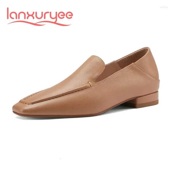 Zapatos informales Lanxuryee de cuero de grano completo Toe bajo tacón de estilo británico