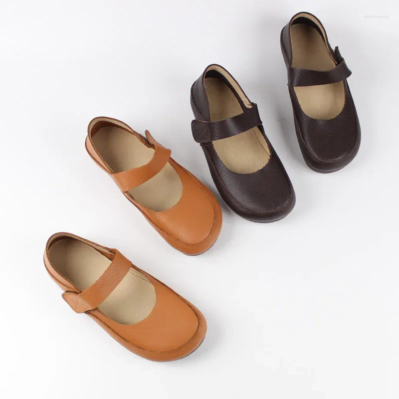 Casual Shoes Large Size Old-fashioned Cowhide Flat For The Elderly Grandmother Mother Gift Comfortable Healthy Mary Jane Leather