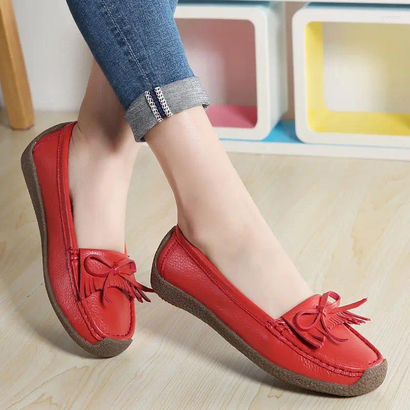 Casual Shoes Leather Bean Loafers Female Bow Flat Single Kicking Snail Mother Working