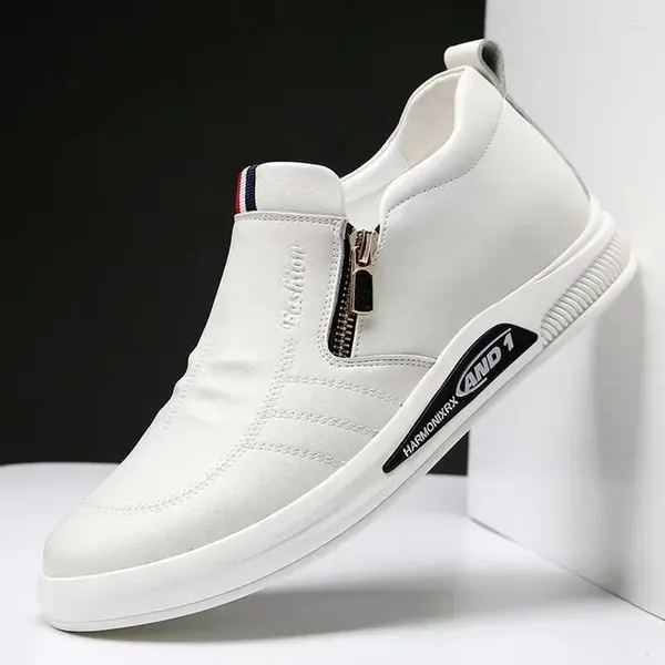 Zapatos casuales de cuero para hombres de la marca mocasines Autumn Zip Flat Man's Sneakes Negocios cómodos Moccasines Tenis Masculino