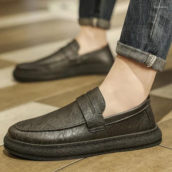 Zapatos informales de cuero para hombre, mocasines sin cordones para hombre, mocasines masculinos para exteriores, zapato náutico transpirable a la moda, estilo Vintage para fiesta