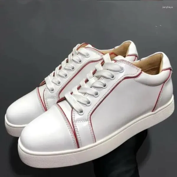 Zapatos casuales de cuero para hombres mujeres con cordones transpirables vestidos cosiendo rojo blanco de moda sapato masculino social