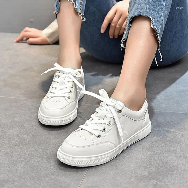 Chaussures décontractées en cuir à lacets pour femmes blancs 2024 printemps première couche