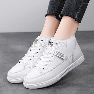 Chaussures décontractées en cuir Sneakers Automne High Top Slip on Vulcanie Fashion Ladies Sports White Plateforme Shoe Cow