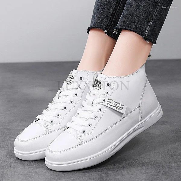 Chaussures décontractées en cuir Sneakers Automne High Top Slip on Vulcanie Fashion Ladies Sports White Plateforme Shoe Cow