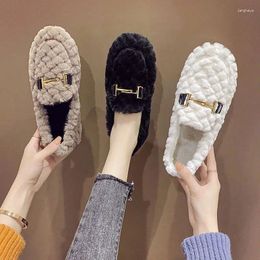 Zapatos informales Lefu Plush Women Wear 2024 Cadena tibia Anti-Skid Flat Botthip Net Home Algodón en otoño e invierno