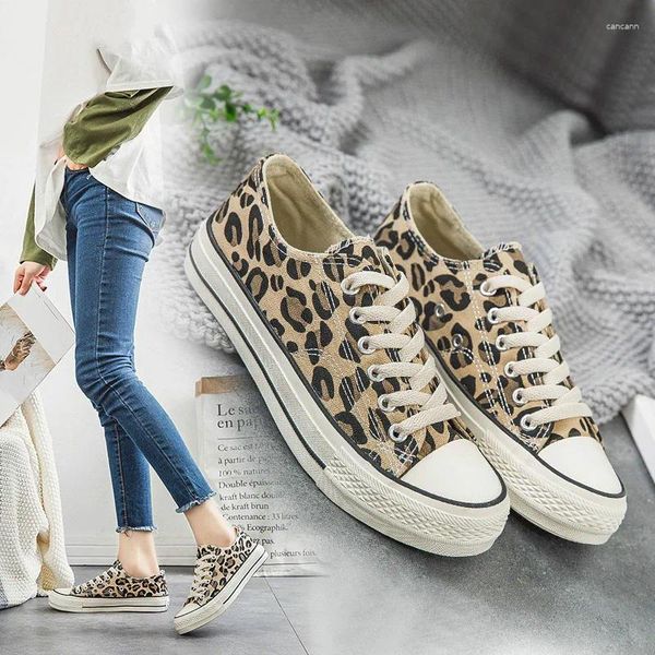 Zapatos informales de lona de leopardo para Mujer, zapatillas planas con plataforma, Tenis de Mujer