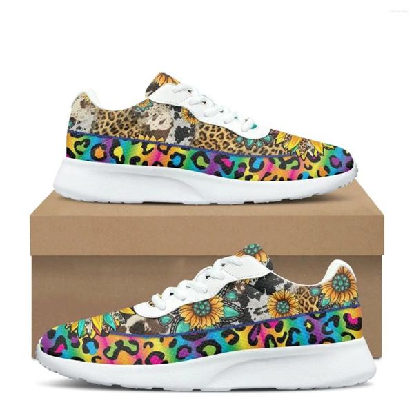 Chaussures décontractées Leopard Sunflower imprimement plat Femmes Automne Sneakers Outdoor Teen usur-résistant Gym de gymnase Zapatos Mujer