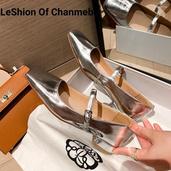 Chaussures décontractées Lehion of Chanmeb Gold Silver Généhes en cuir véritable Mary Janes Flats Shoe Square Toe Buckle Classic Lady Leisure Daily 42