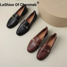 Chaussures décontractées LeShion de Chanmeb naturel en cuir véritable appartements femmes chaîne en métal doré mocassins à bout rond marron printemps dames 34-41