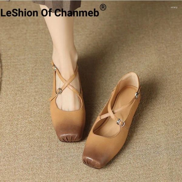 Chaussures décontractées Lession de Chanmeb Femmes Généralités en cuir Flats carrés Toe Cross Strap Balle Ballet Luxury Femme Femme Femme Daily 40